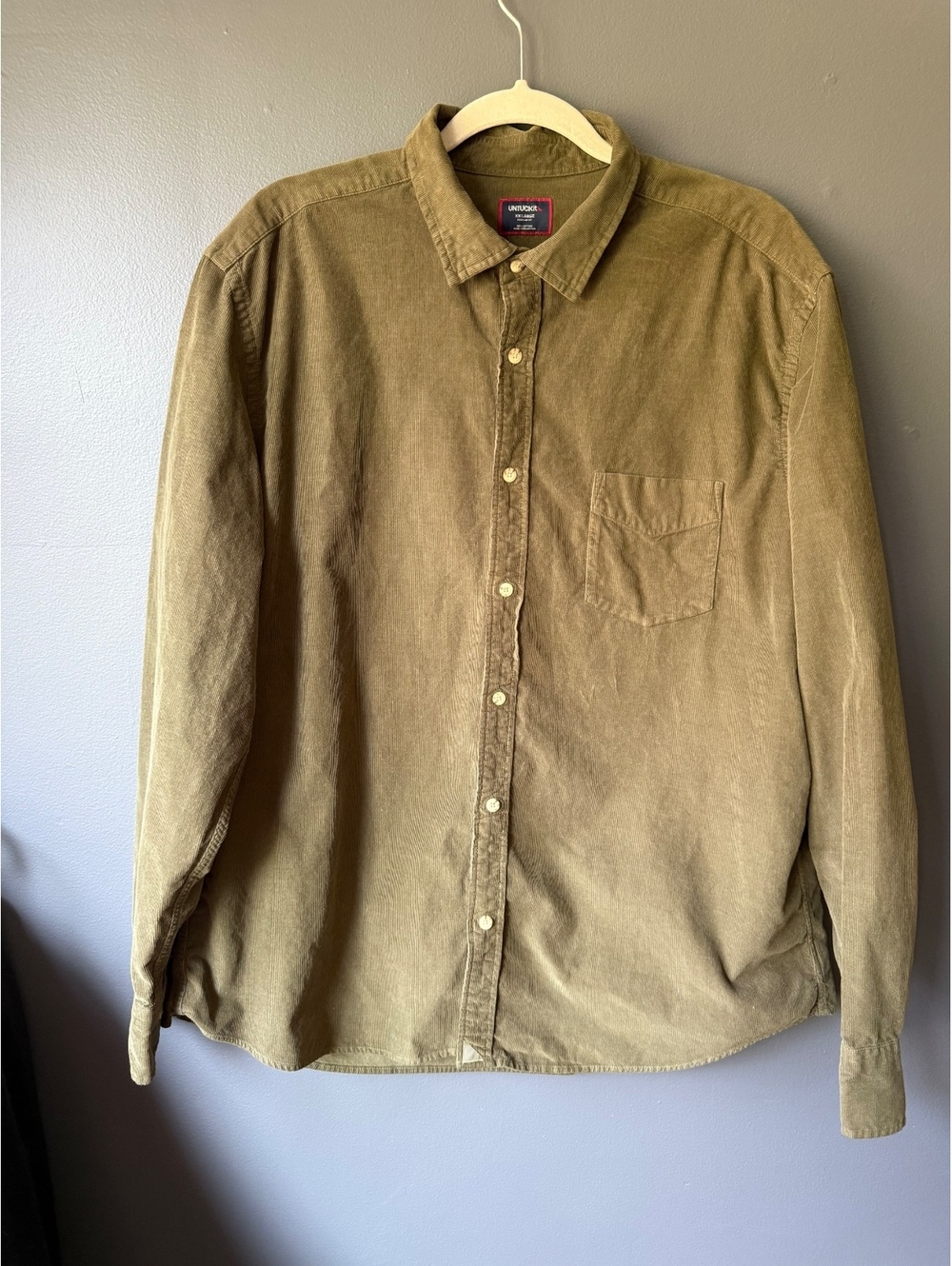 UNTUCKit Men's Corduroy Button-Up Shirt XXL Regular Fit Olive Green